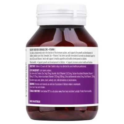 Viên Nhai Bổ Sung Kẽm Zinc + Vitamin C Healthy Care Giúp Tăng Sức Đề Kháng Cho Bé Hàng Úc - Mẫu Mới 2 Hc Kids Zinc Vitamin C 60 Chewable Tablets 3 3000X
