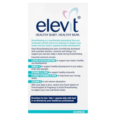 Elevit Breastfeeding – Vitamin Tổng Hợp Dành Cho Phụ Nữ Sau Khi Sinh, Đang Cho Con Bú 60 Viên Mẫu Mới 3 Elevit Breastfeeding Multivitamin Capsules 30 Capsules 291871 500X
